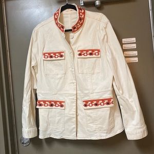 Tory Burch White Embroidered Berkeley Sgt Pepper Jacket. Size M-XL